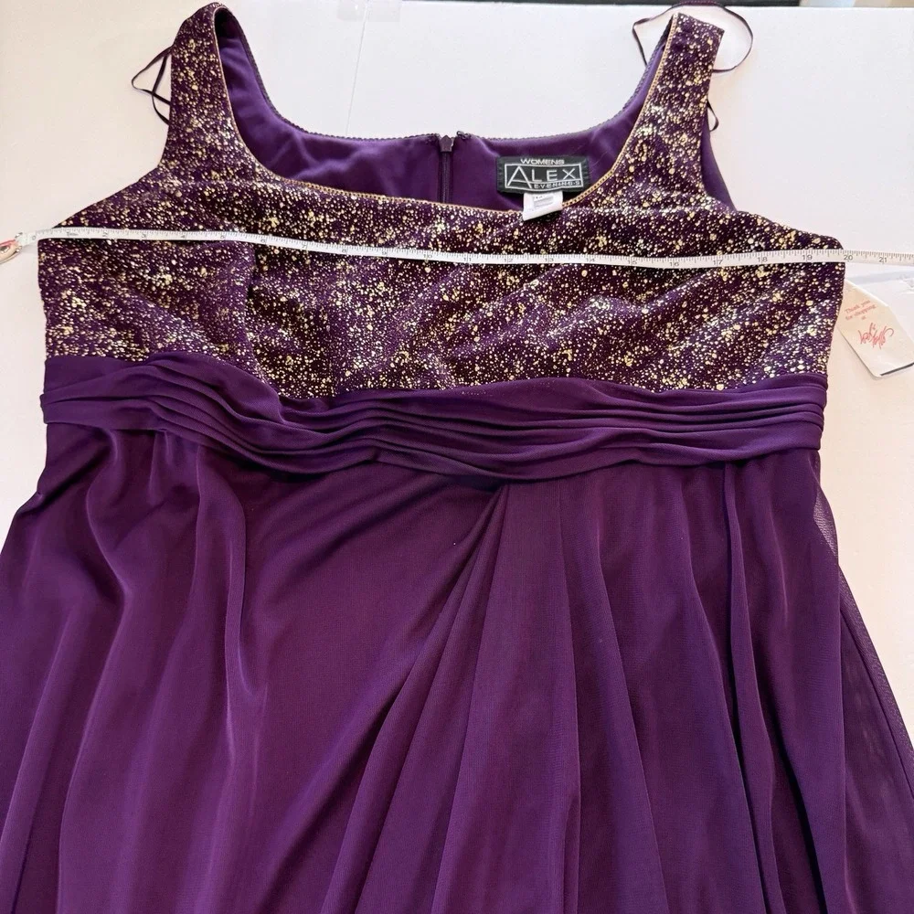 Alex Evenings Purple Gold Glitter 2 Piece Jacket Sleeveless Maxi Dress Set 14W
